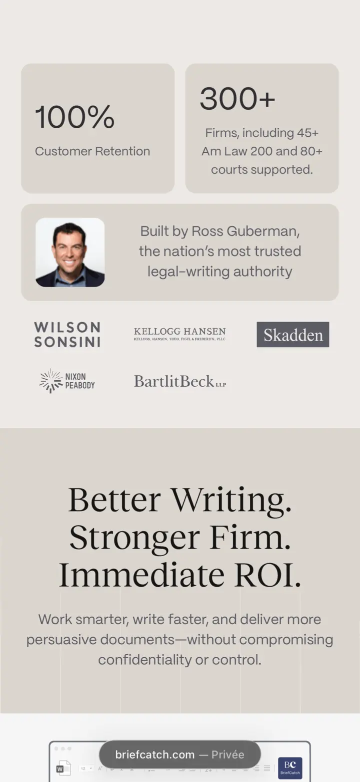 BriefCatch on a phone: customer retention, firms supported and client logos