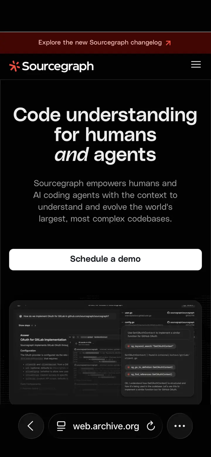 The Sourcegraph home page on a phone